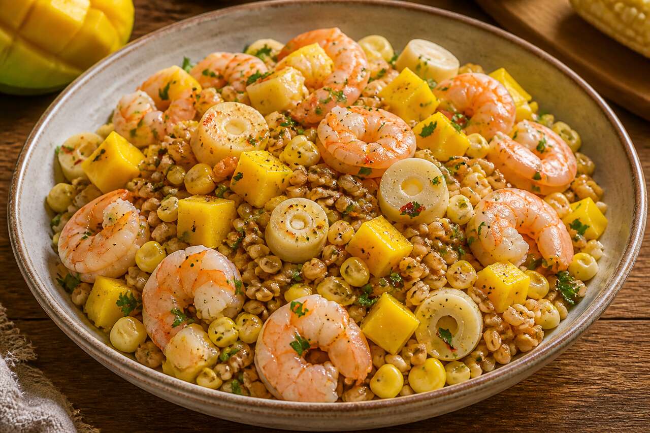 Salade de blé : recette aux crevettes et à la mangue