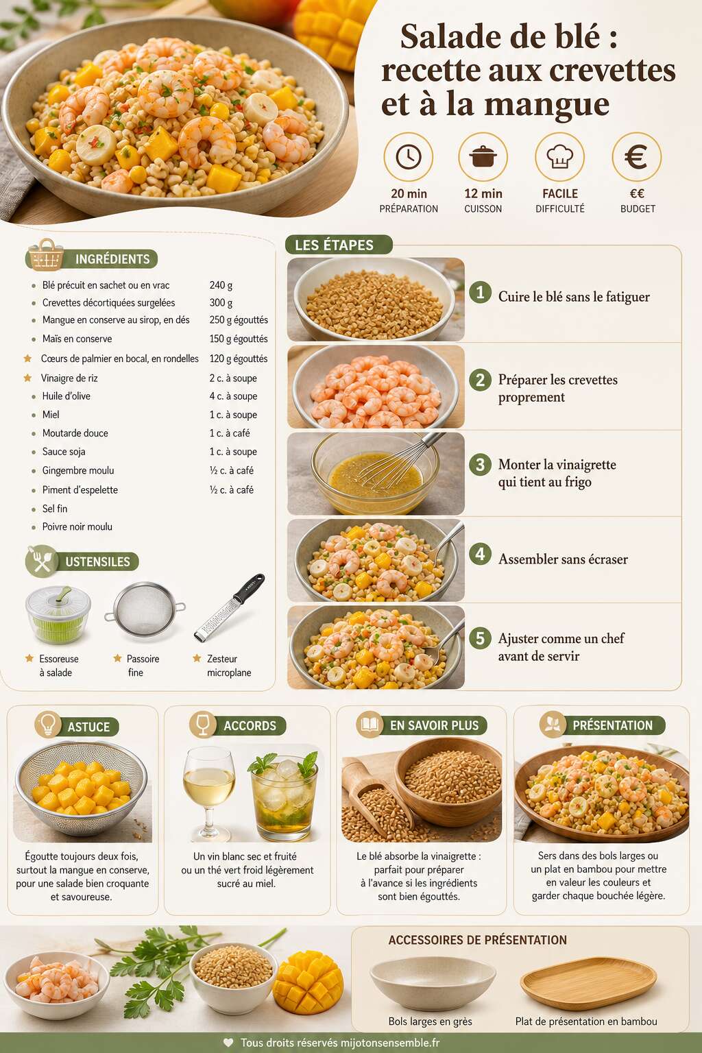 Fiche recette Salade de bl&eacute; : recette aux crevettes et &agrave; la mangue
