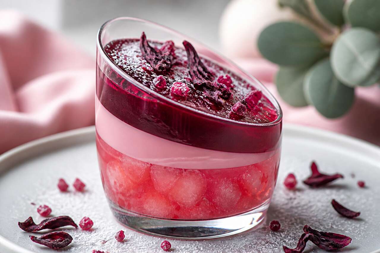 Recette de verrine gelée framboises pastèque hibiscus