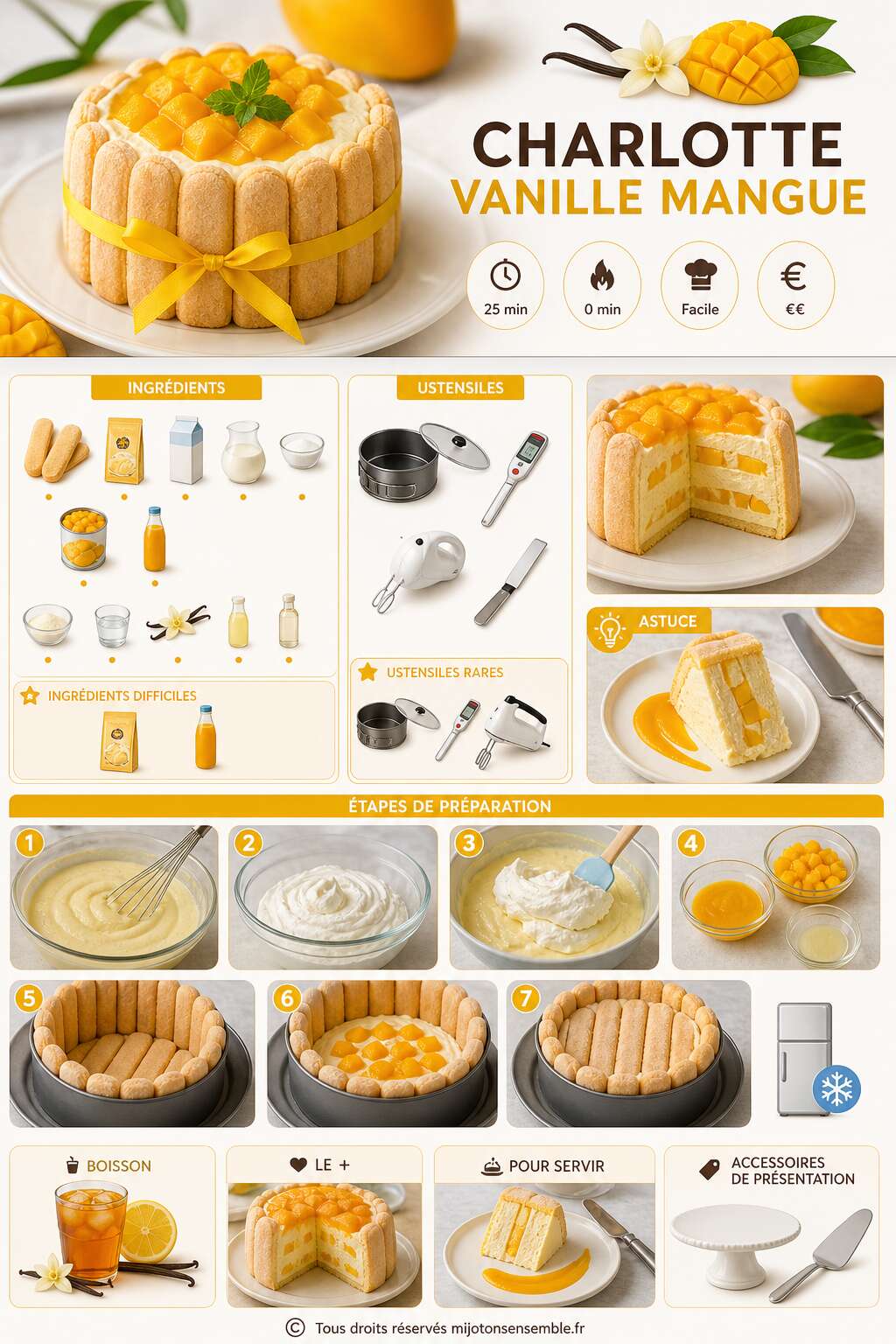 Fiche recette Recette de charlotte vanille mangue