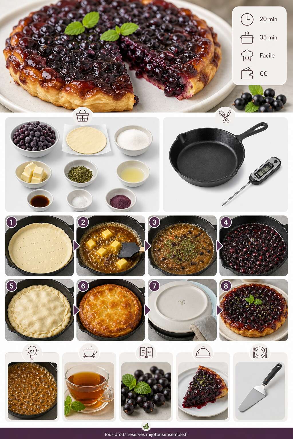 Fiche recette Tarte tatin cassis menthe : recette gourmande et facile