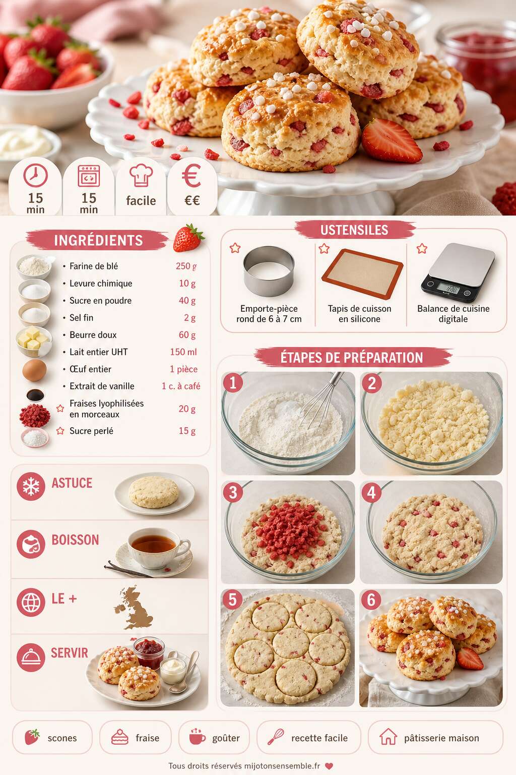 Fiche recette Recette de scones aux fraises maison Fiche recette Recette de scones aux fraises maison