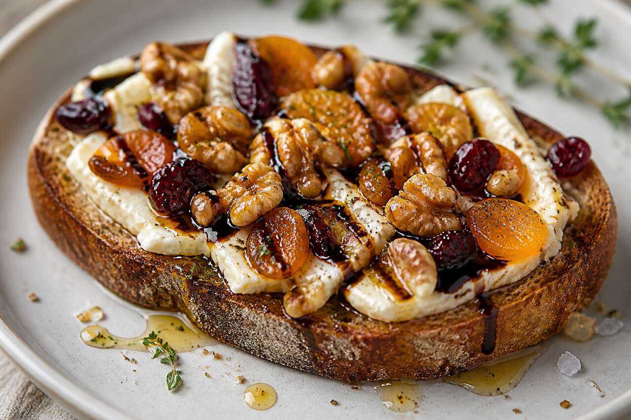 Tartine maison fromage, abricot et airelles d'Audrey