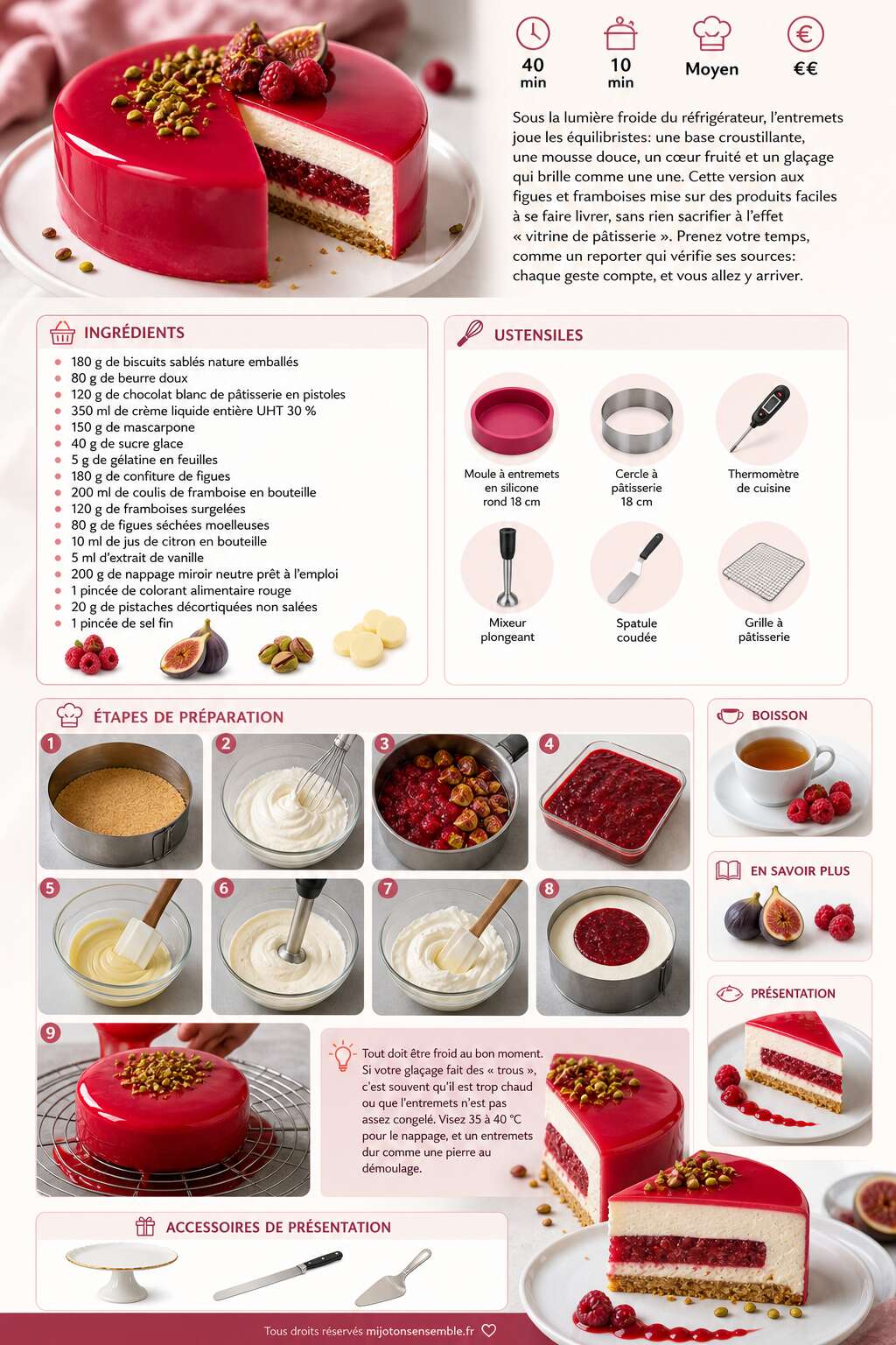 Fiche recette Recette d'entremets aux figues et framboises Fiche recette Recette d'entremets aux figues et framboises