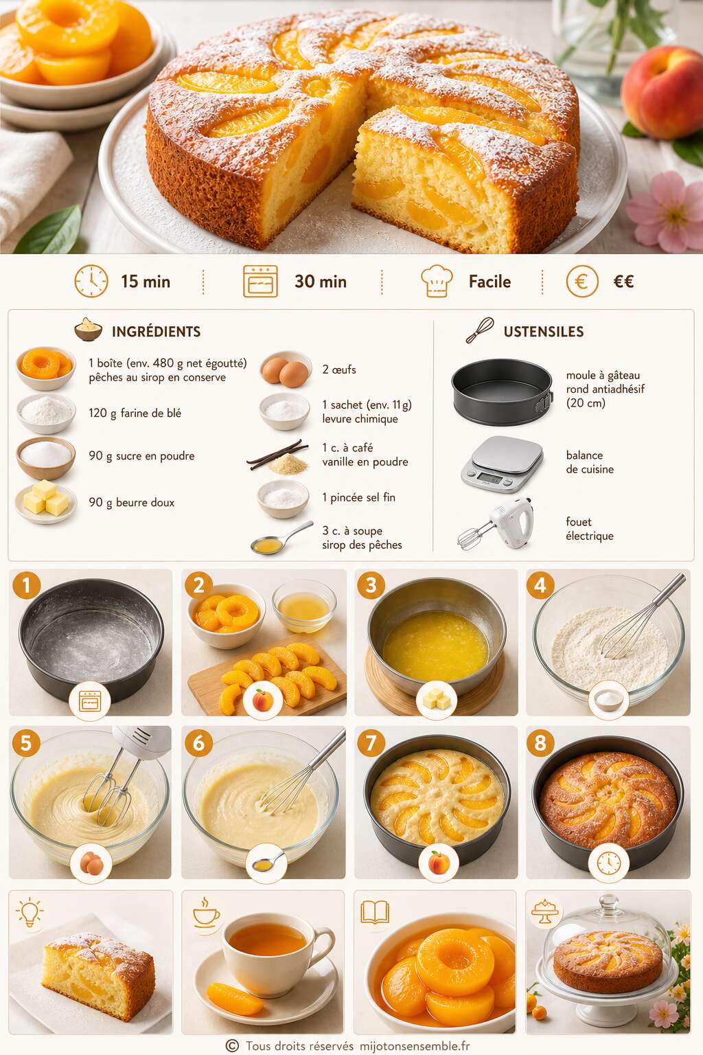 Fiche recette Recette du moelleux aux p&ecirc;ches fondant et facile