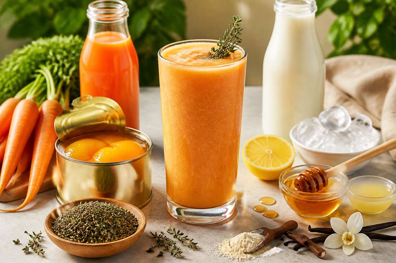 Smoothie carottes, pêches et thym frais : recette saine et rafraîchissante