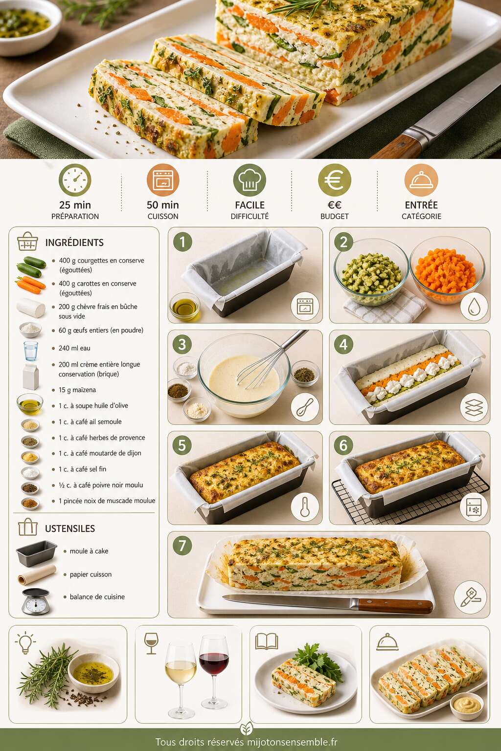 Fiche recette Terrine courgettes et carottes au ch&egrave;vre frais : recette gourmande