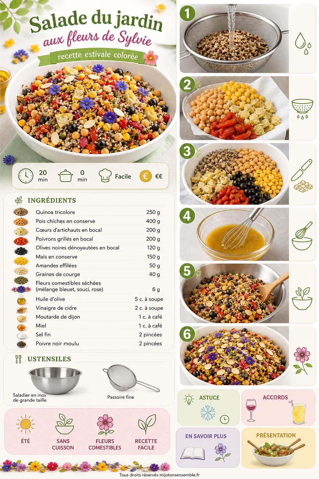 Fiche recette Salade du jardin aux fleurs de Sylvie : recette estivale color&eacute;e