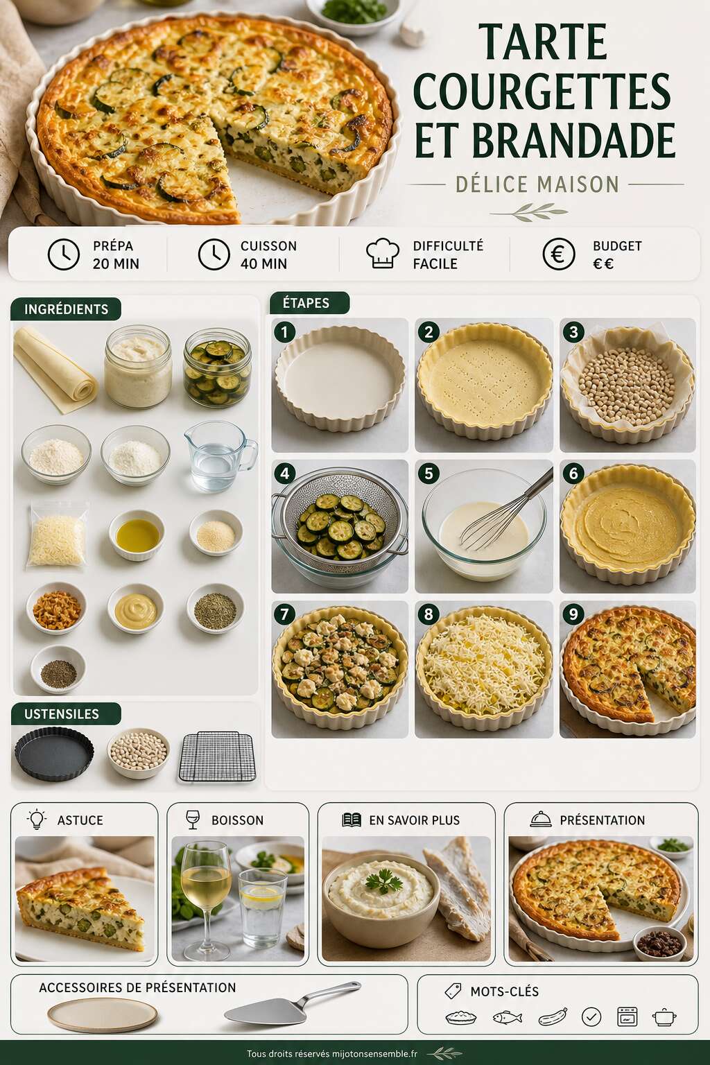 Fiche recette Recette de tarte courgettes et brandade : d&eacute;lice maison