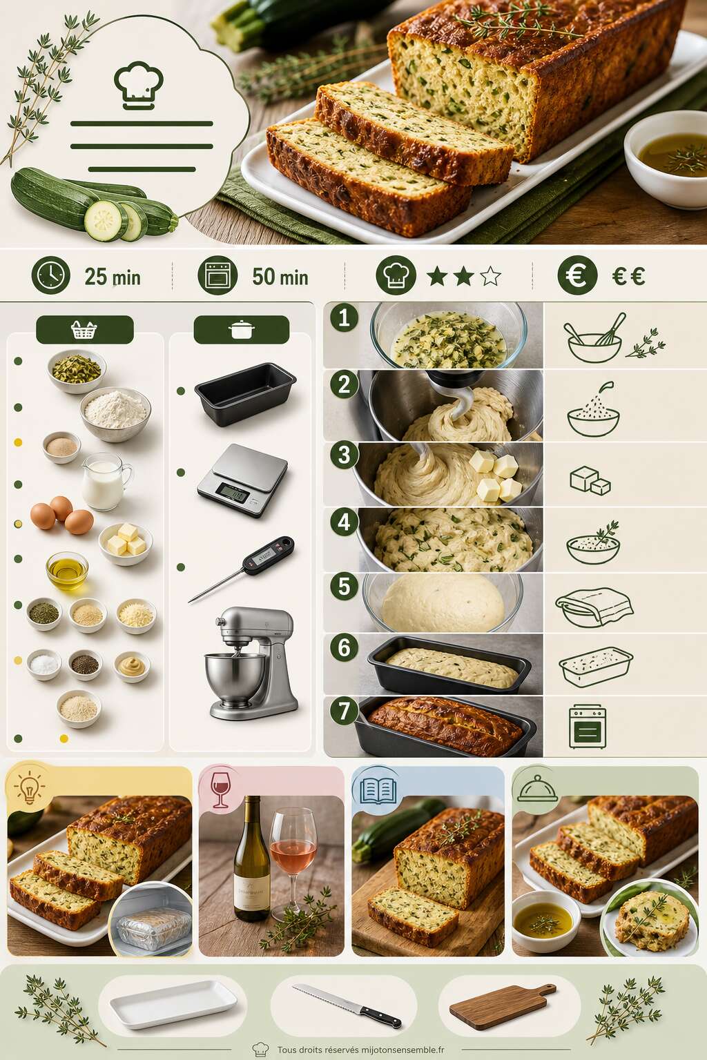 Fiche recette Terrine de courgettes briochée au thym : recette savoureuse Fiche recette Terrine de courgettes briochée au thym : recette savoureuse