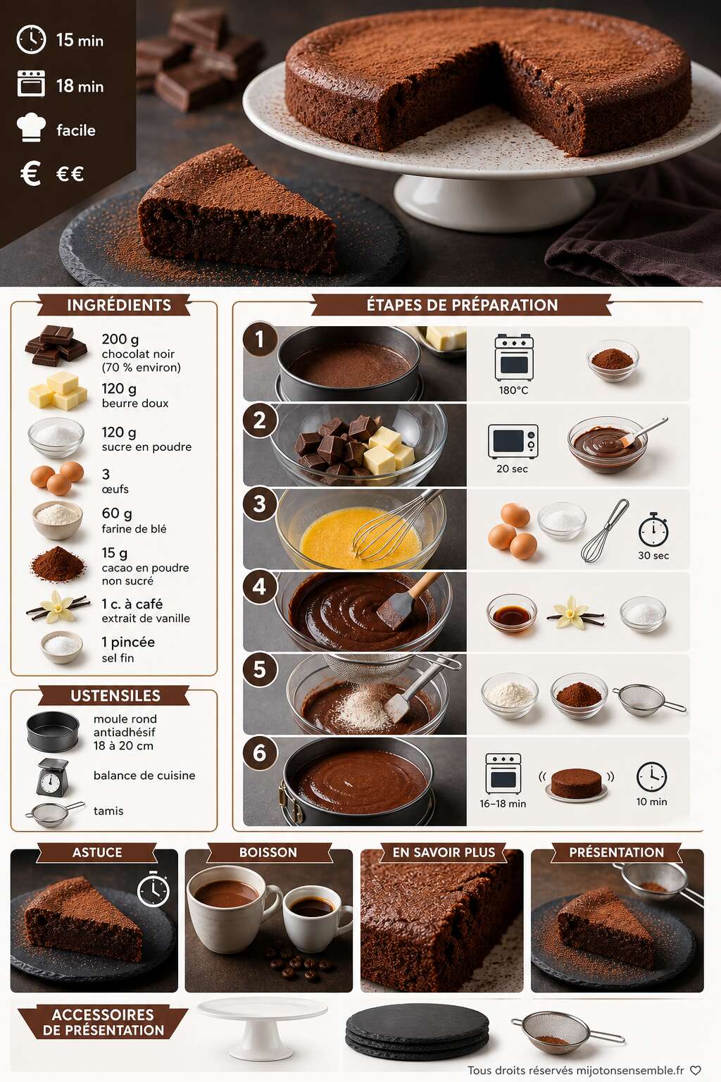 Fiche recette Recette du g&acirc;teau au chocolat fondant et facile