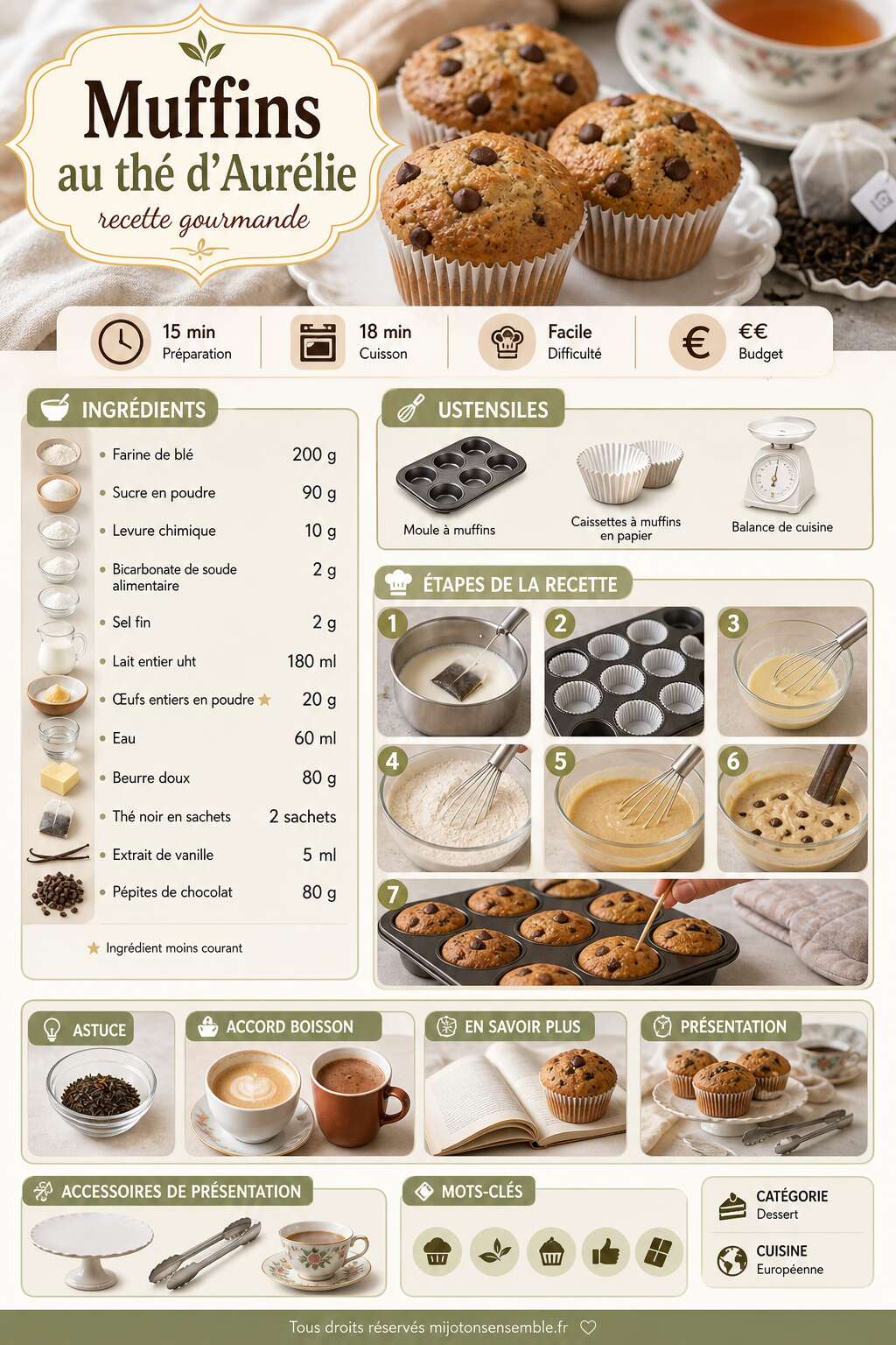 Fiche recette Muffins au th&eacute; d'Aur&eacute;lie : recette gourmande