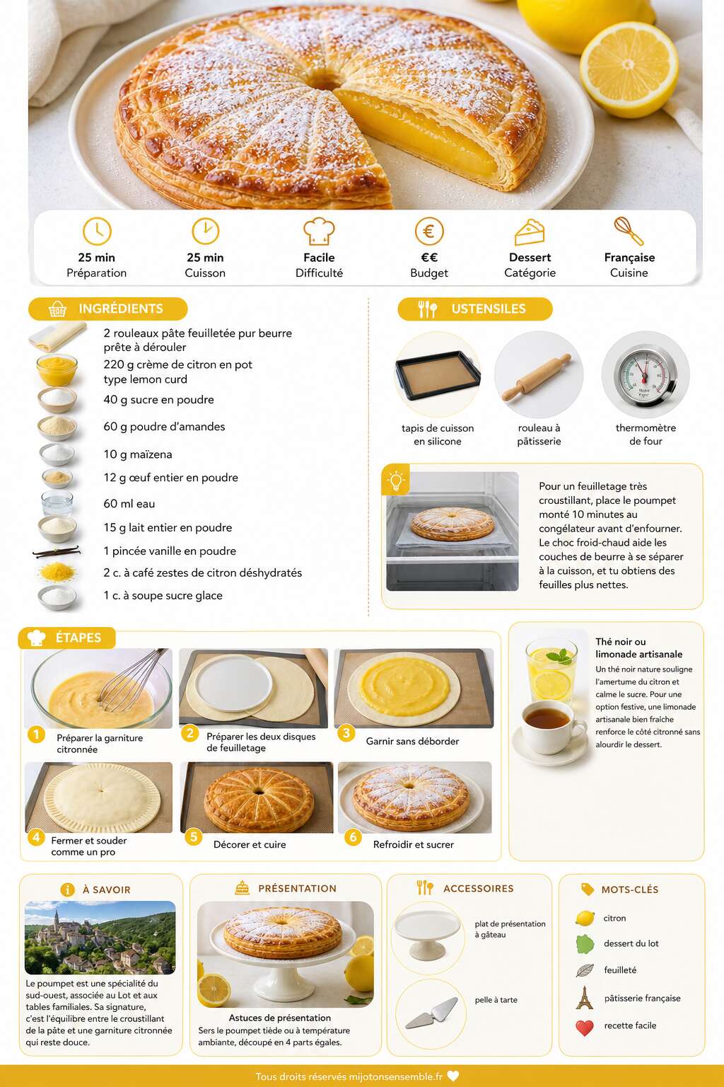 Fiche recette Recette de poumpet feuilleté au citron : délice citronné du Lot Fiche recette Recette de poumpet feuilleté au citron : délice citronné du Lot