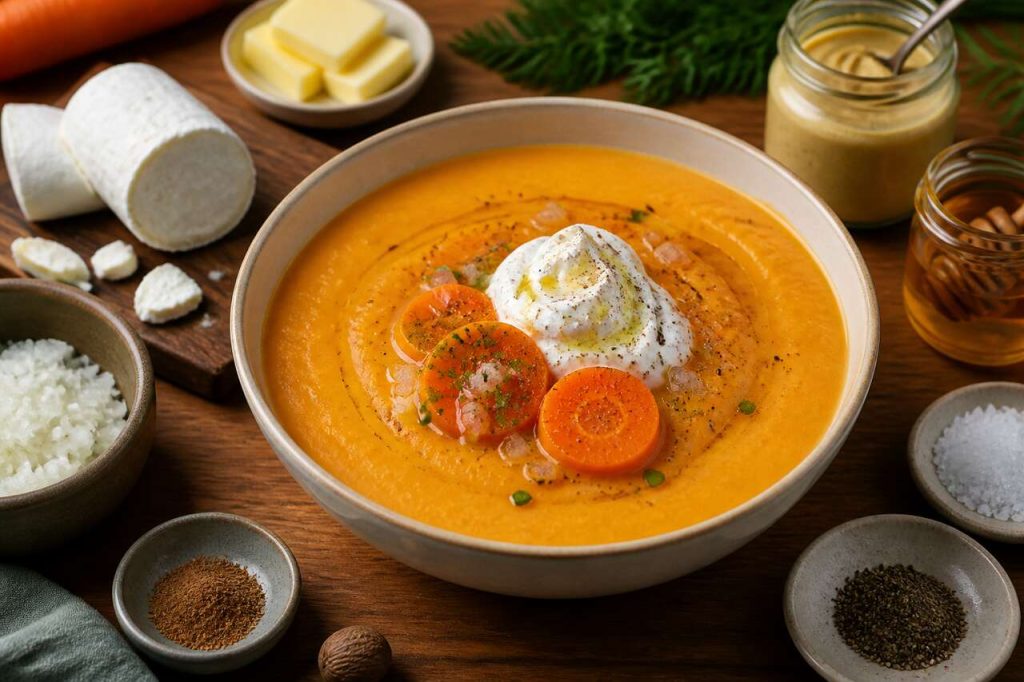 Velouté de carottes confites : recette avec chantilly au chèvre