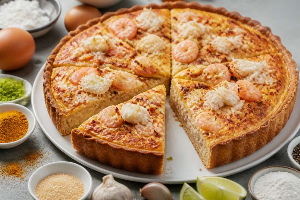 Recette de quiche au lait de coco avec crabes et crevettes
