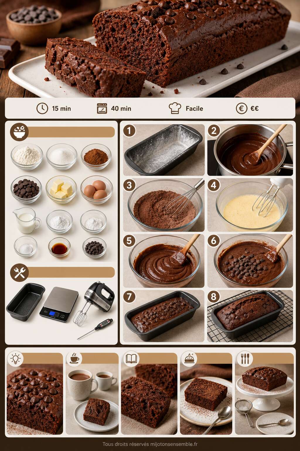 Fiche recette Recette du cake au chocolat moelleux et gourmand