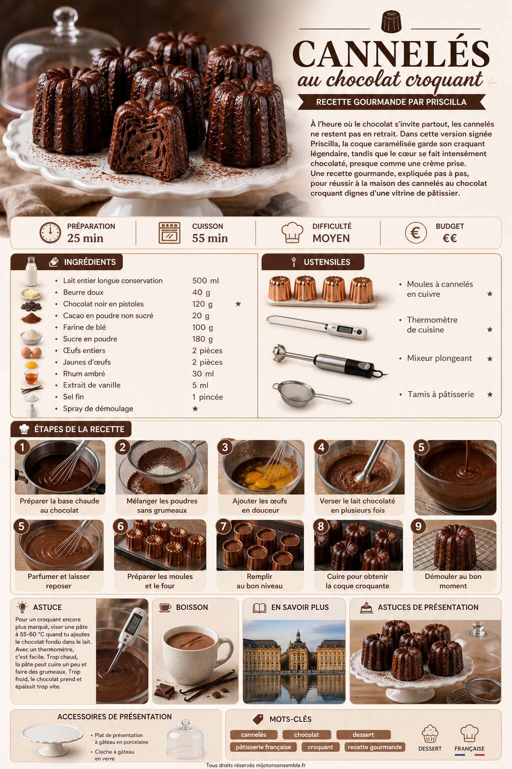 Fiche recette Cannel&eacute;s au chocolat croquant : recette gourmande par Priscilla