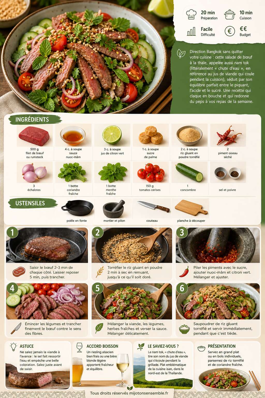 Fiche recette Salade de boeuf &agrave; la tha&iuml;e : recette savoureuse et exotique