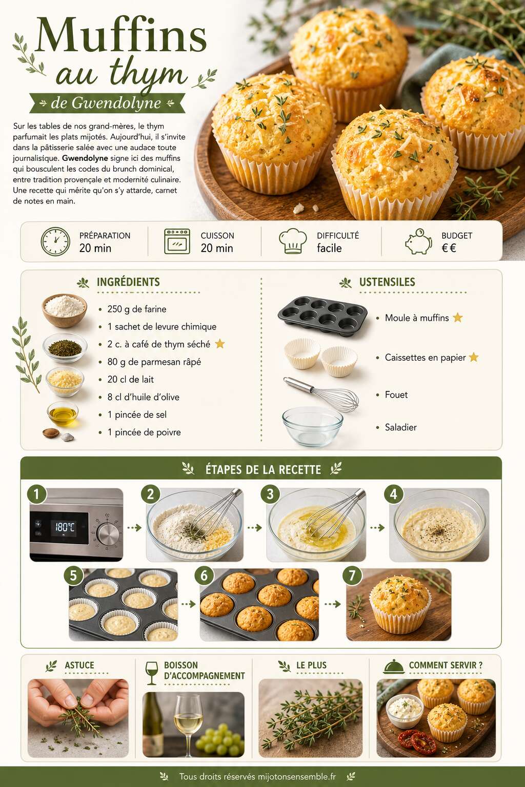 Fiche recette Muffins au thym de Gwendolyne : recette gourmande Fiche recette Muffins au thym de Gwendolyne : recette gourmande
