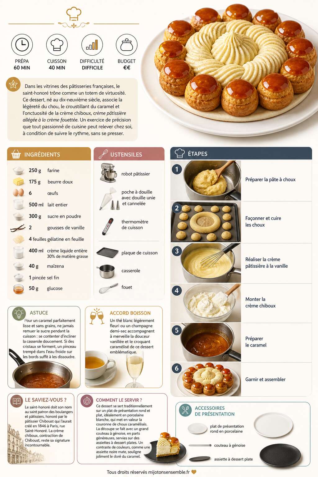 Fiche recette Recette du saint-honor&eacute; &agrave; la vanille et au caramel