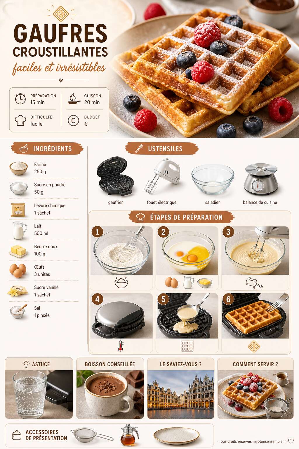 Fiche recette Recette de gaufres croustillantes faciles et irrésistibles Fiche recette Recette de gaufres croustillantes faciles et irrésistibles