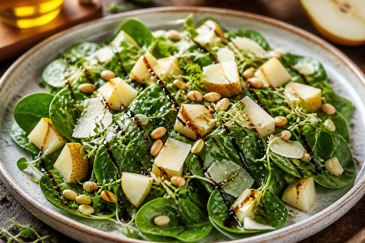 Salade de pousses d'épinards et pignons de pin : recette facile et savoureuse