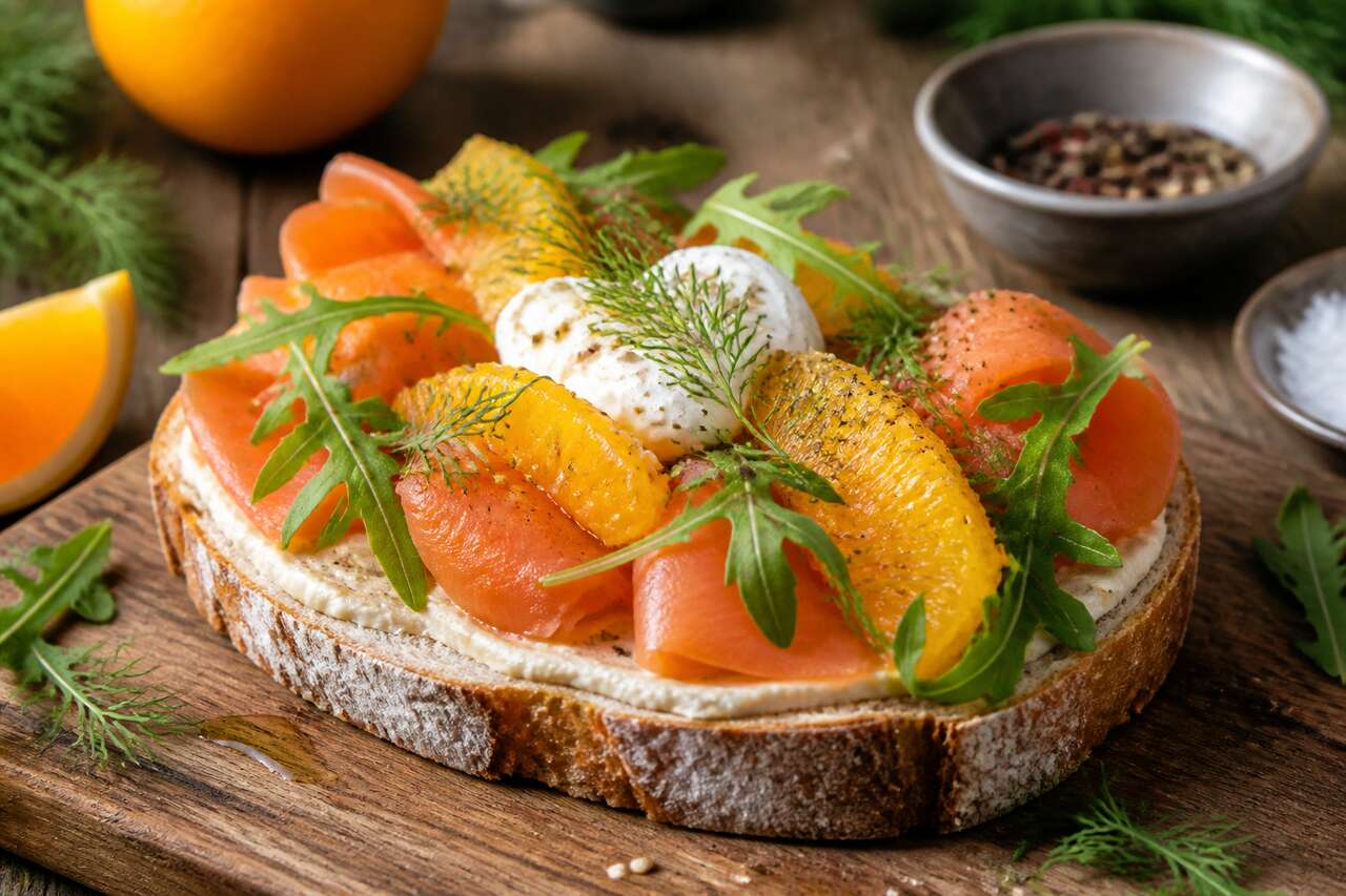 Sandwichs au saumon fumé, orange et purée d'amandes : une recette originale et savoureuse
