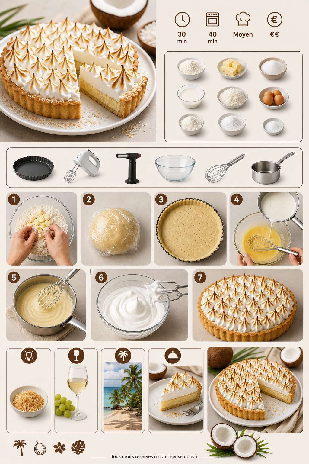 Fiche recette Recette de tarte meringu&eacute;e &agrave; la noix de coco : un d&eacute;lice exotique