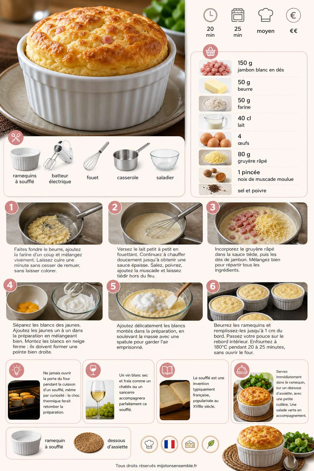Fiche recette Souffl&eacute;s au jambon : recette facile et savoureuse