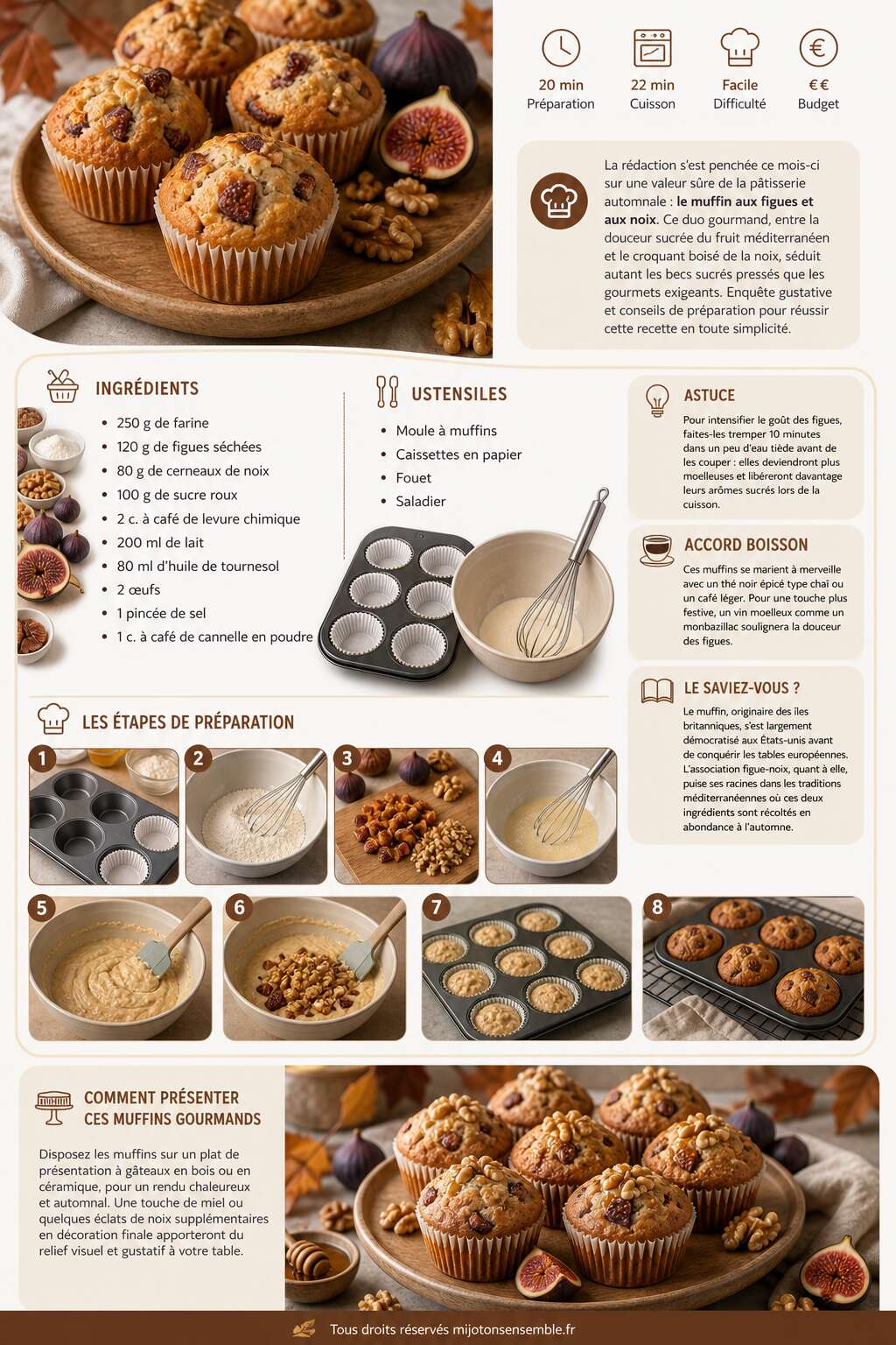 Fiche recette Recette de muffins aux figues et aux noix