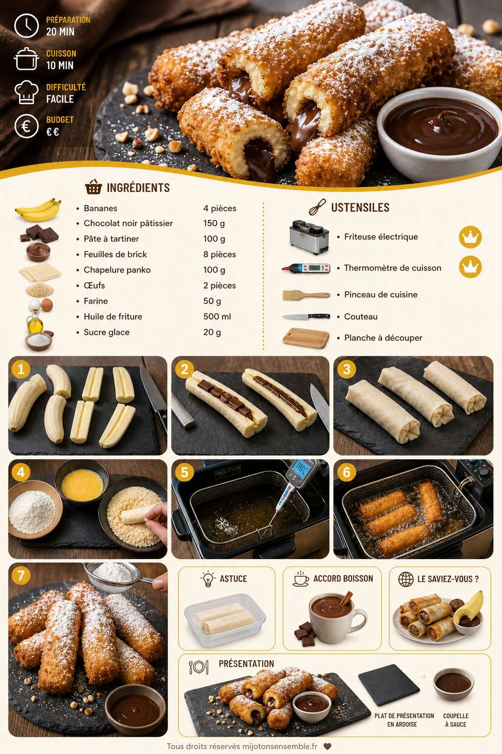 Fiche recette Recette de fingers banane chocolat croustillants et gourmands