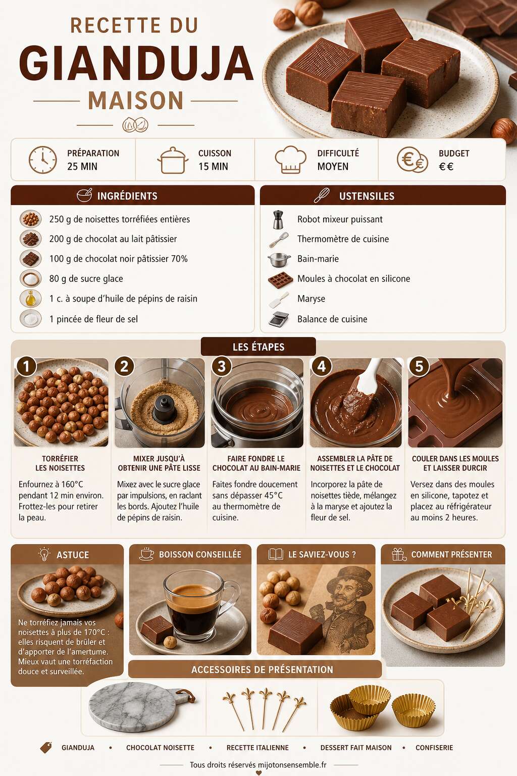 Fiche recette Recette du gianduja maison