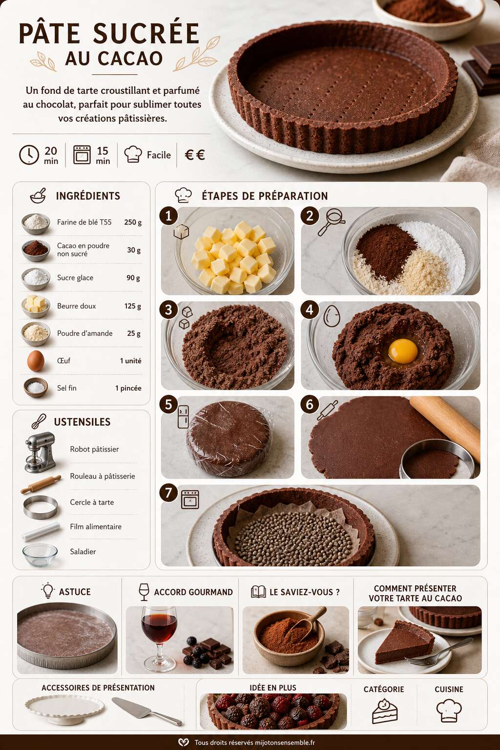 Fiche recette Recette de p&acirc;te sucr&eacute;e au cacao