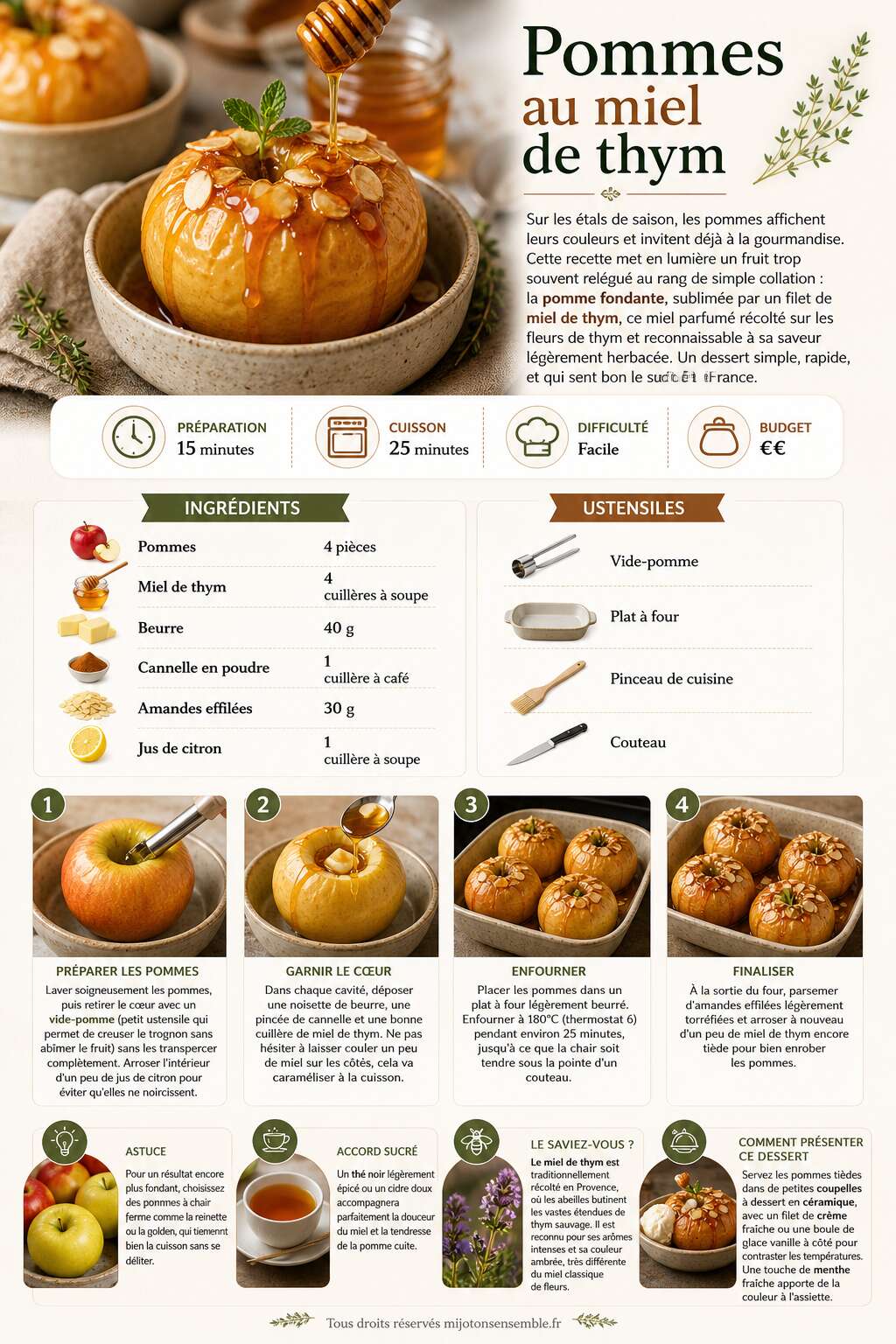 Fiche recette Recette de pommes au miel de thym Fiche recette Recette de pommes au miel de thym