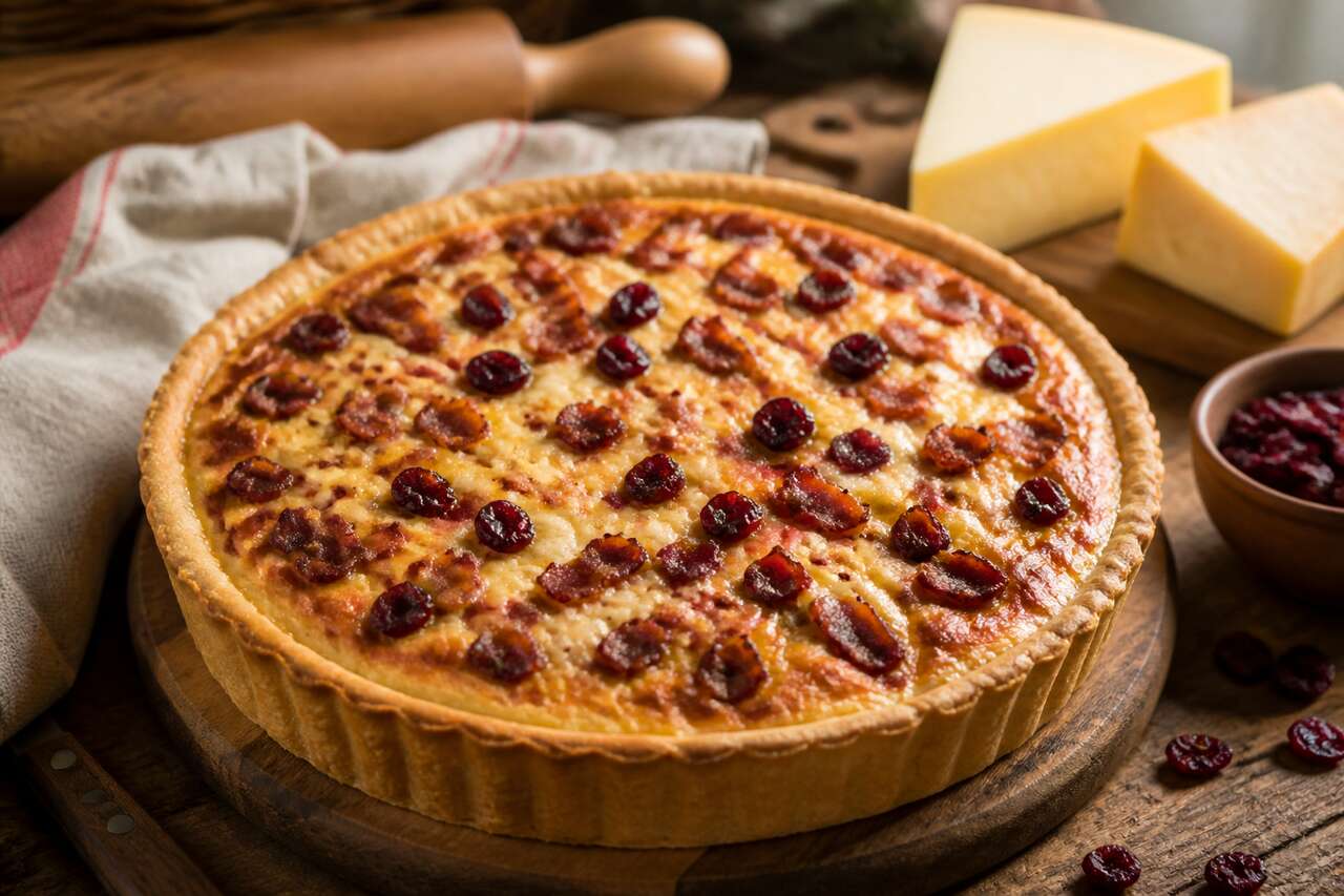 Recette de quiche au lard, tomme et airelles