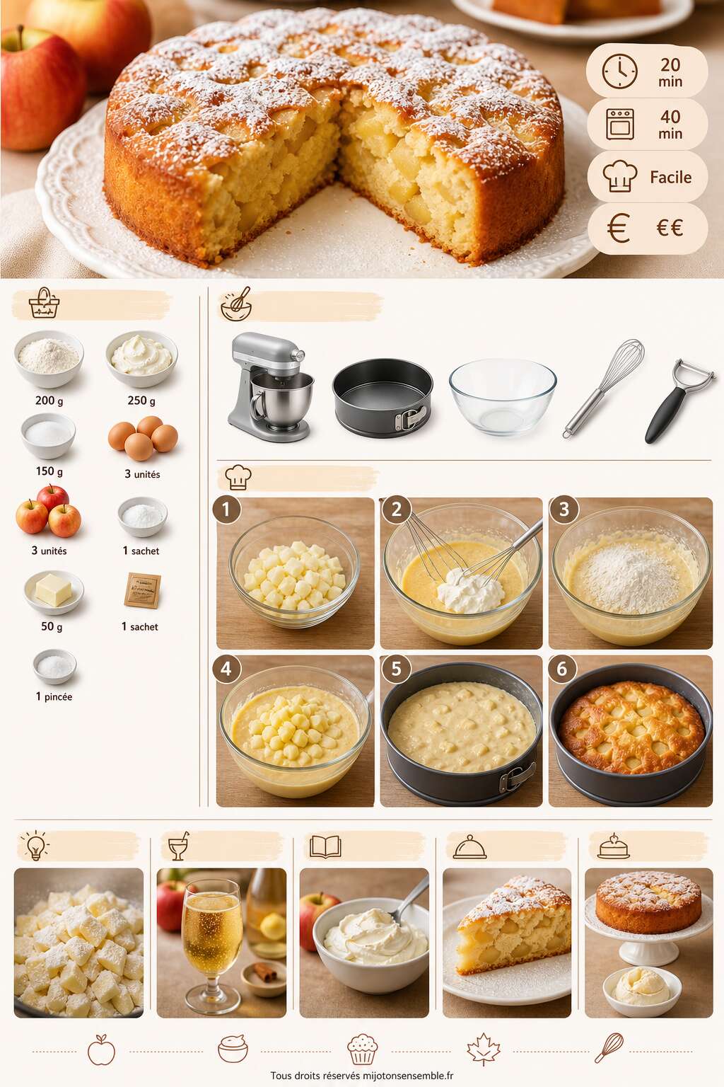Fiche recette Recette du g&acirc;teau aux pommes et mascarpone