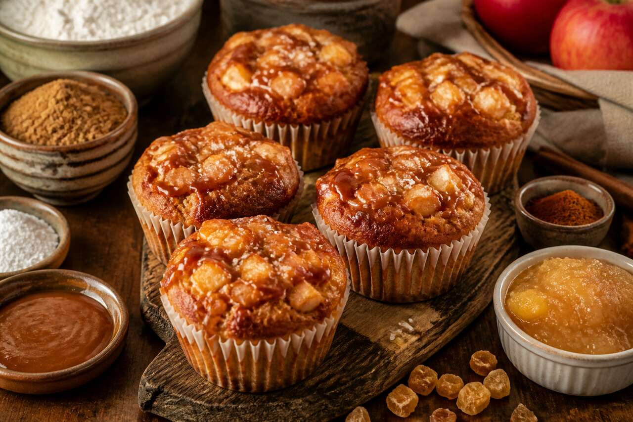 Muffins aux pommes caramélisées et à la cannelle