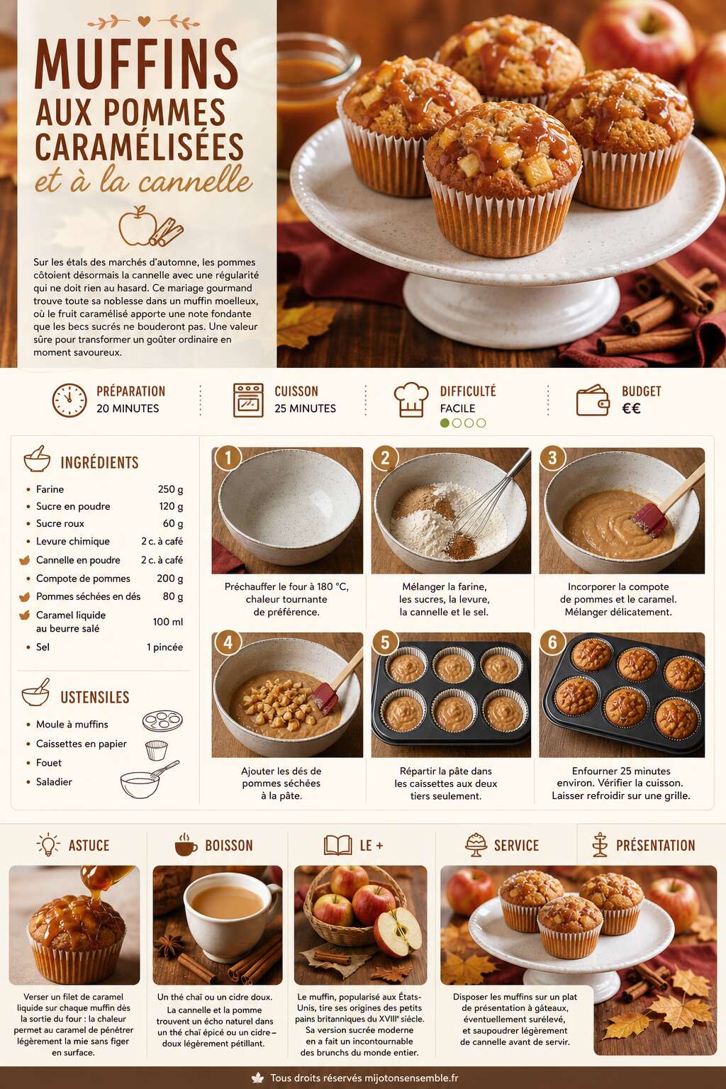 Fiche recette Muffins aux pommes caram&eacute;lis&eacute;es et &agrave; la cannelle