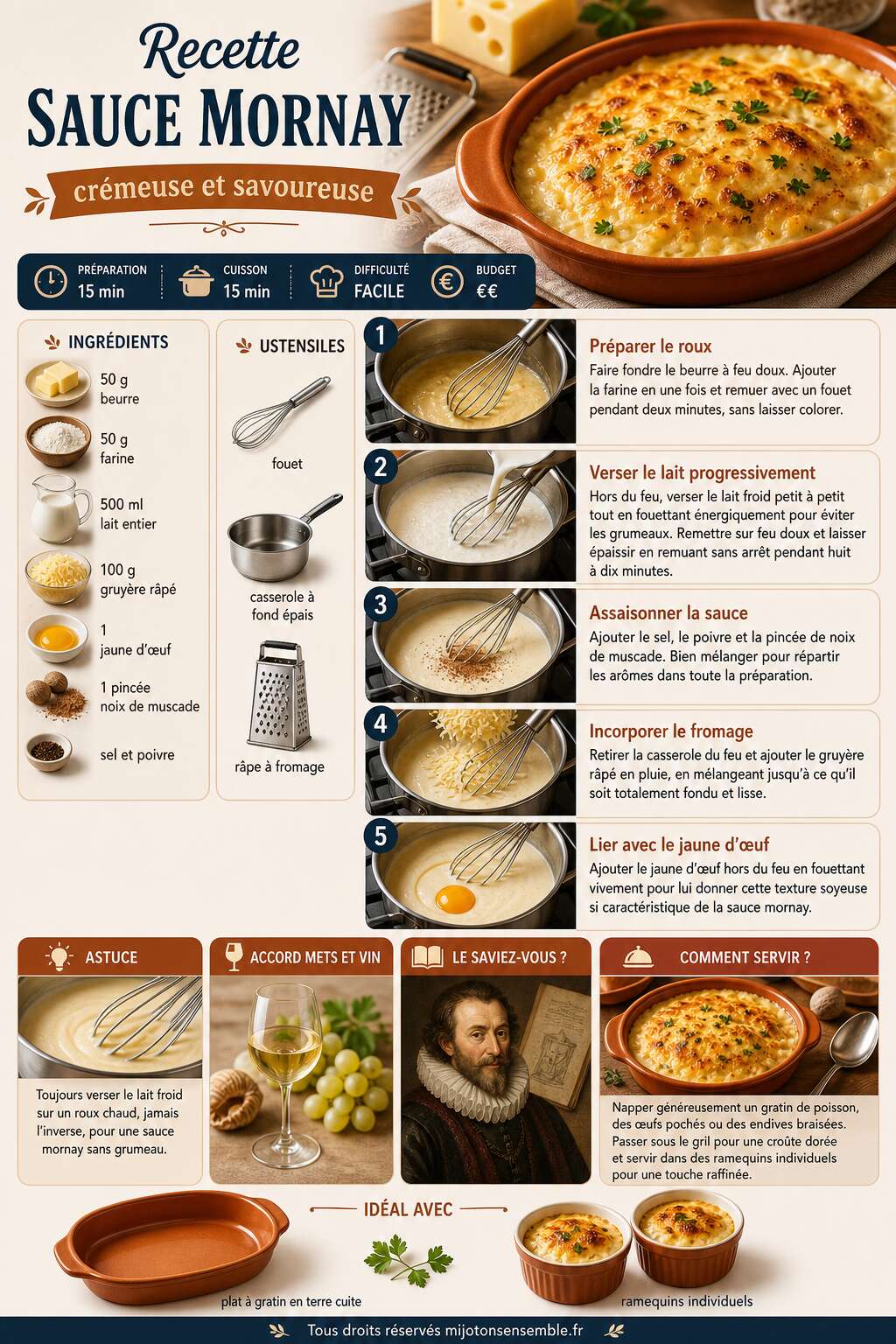 Fiche recette Recette sauce Mornay cr&eacute;meuse et savoureuse