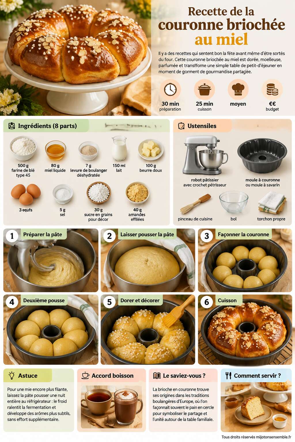 Fiche recette Recette de la couronne brioch&eacute;e au miel