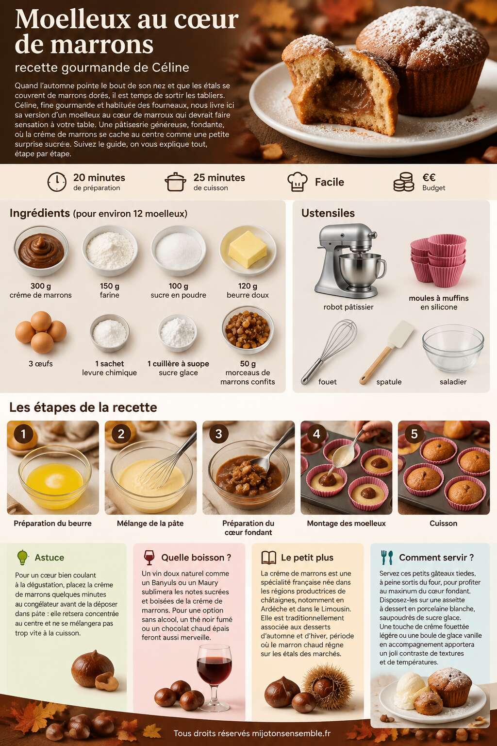 Fiche recette Moelleux au cœur de marrons : recette gourmande de Céline Fiche recette Moelleux au cœur de marrons : recette gourmande de Céline