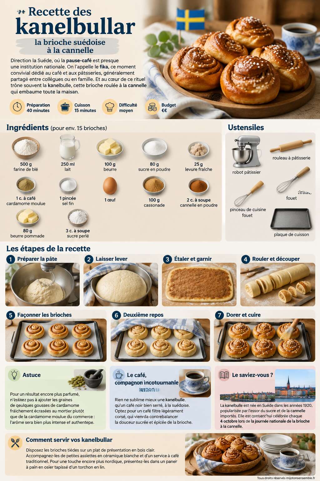 Fiche recette Recette des kanelbullar : la brioche su&eacute;doise &agrave; la cannelle