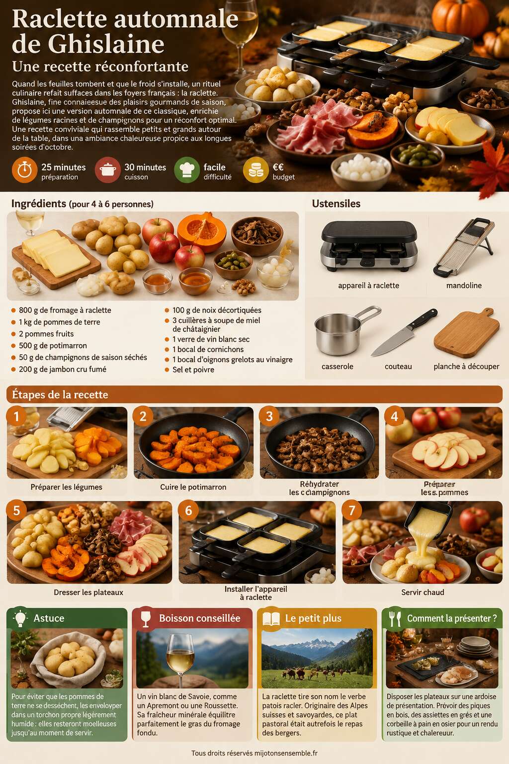 Fiche recette Raclette automnale de Ghislaine : une recette r&eacute;confortante