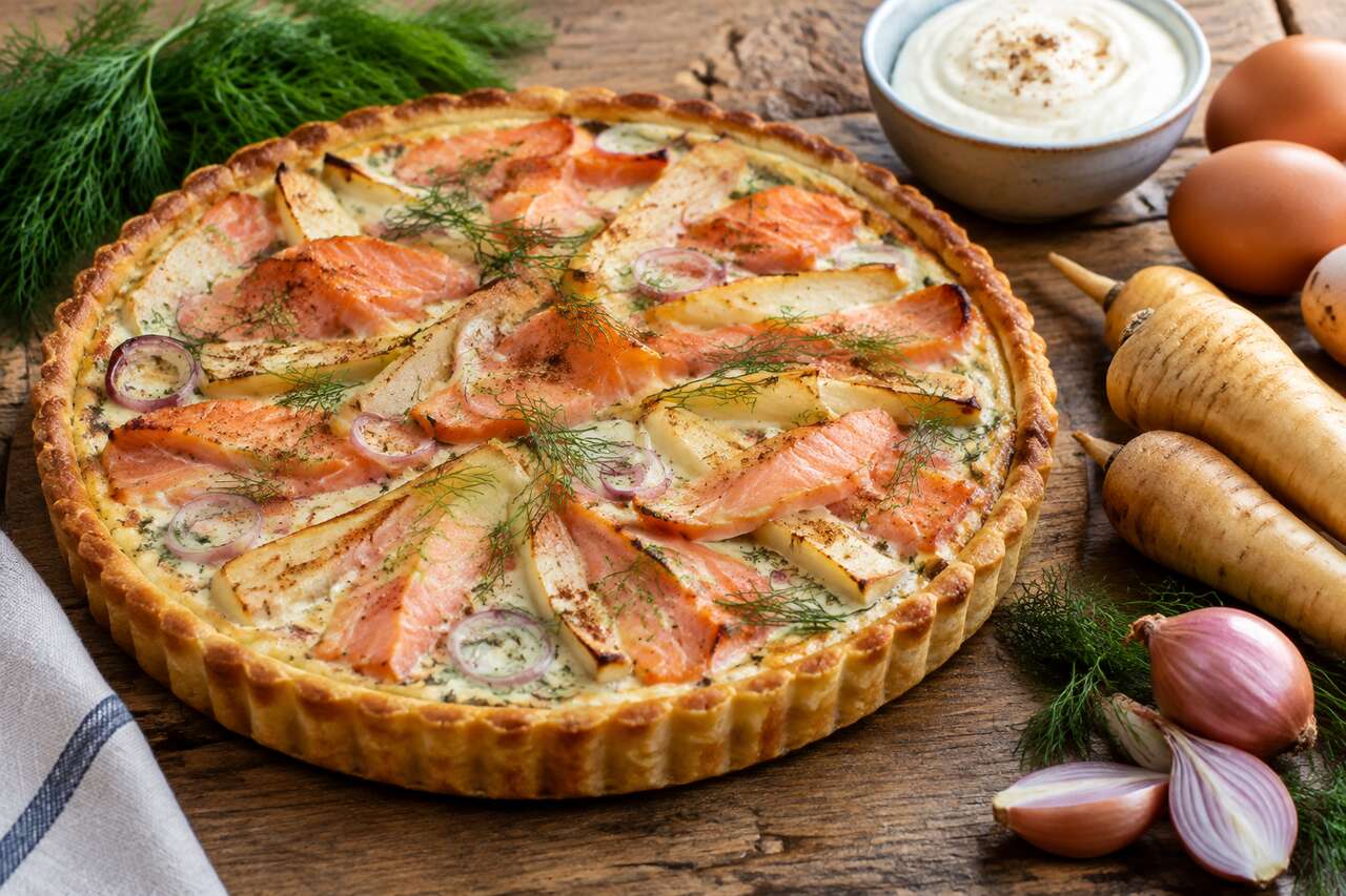 Recette de tarte à la truite fumée et panais