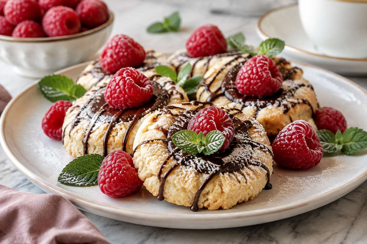 Recette de sablé aux framboises et chocolat à l'assiette