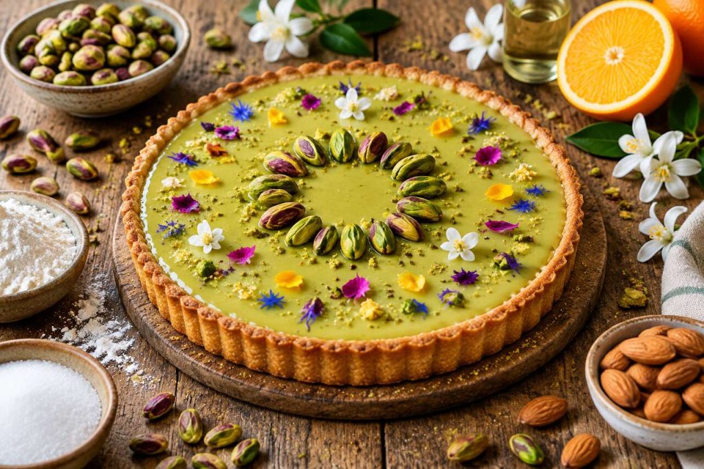 Recette de tarte à la pistache et à la fleur d'oranger