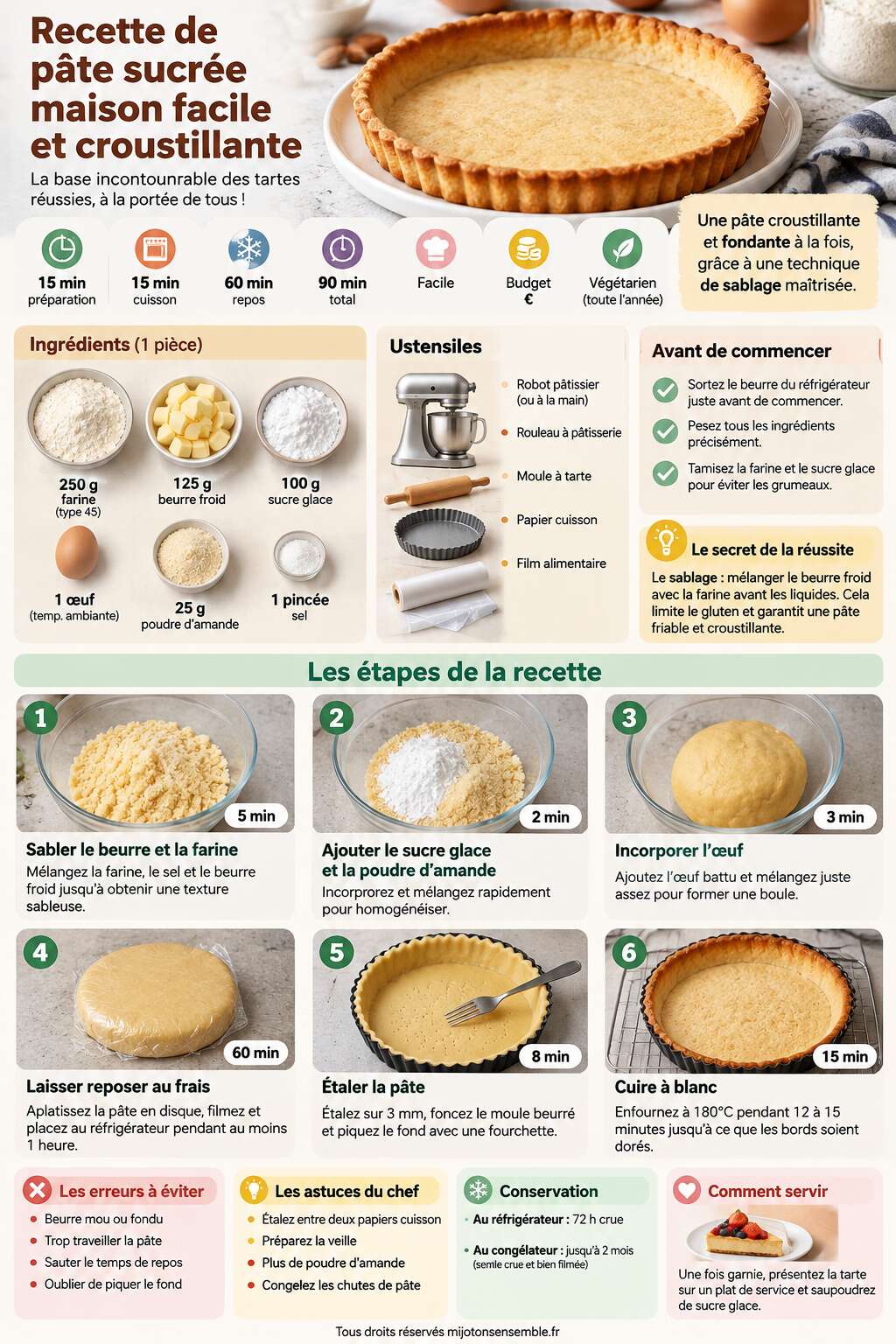 Fiche recette Recette de pâte sucrée maison facile et croustillante Fiche recette Recette de pâte sucrée maison facile et croustillante