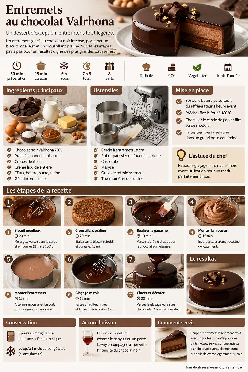 Fiche recette Recette d'entremets au chocolat Valrhona