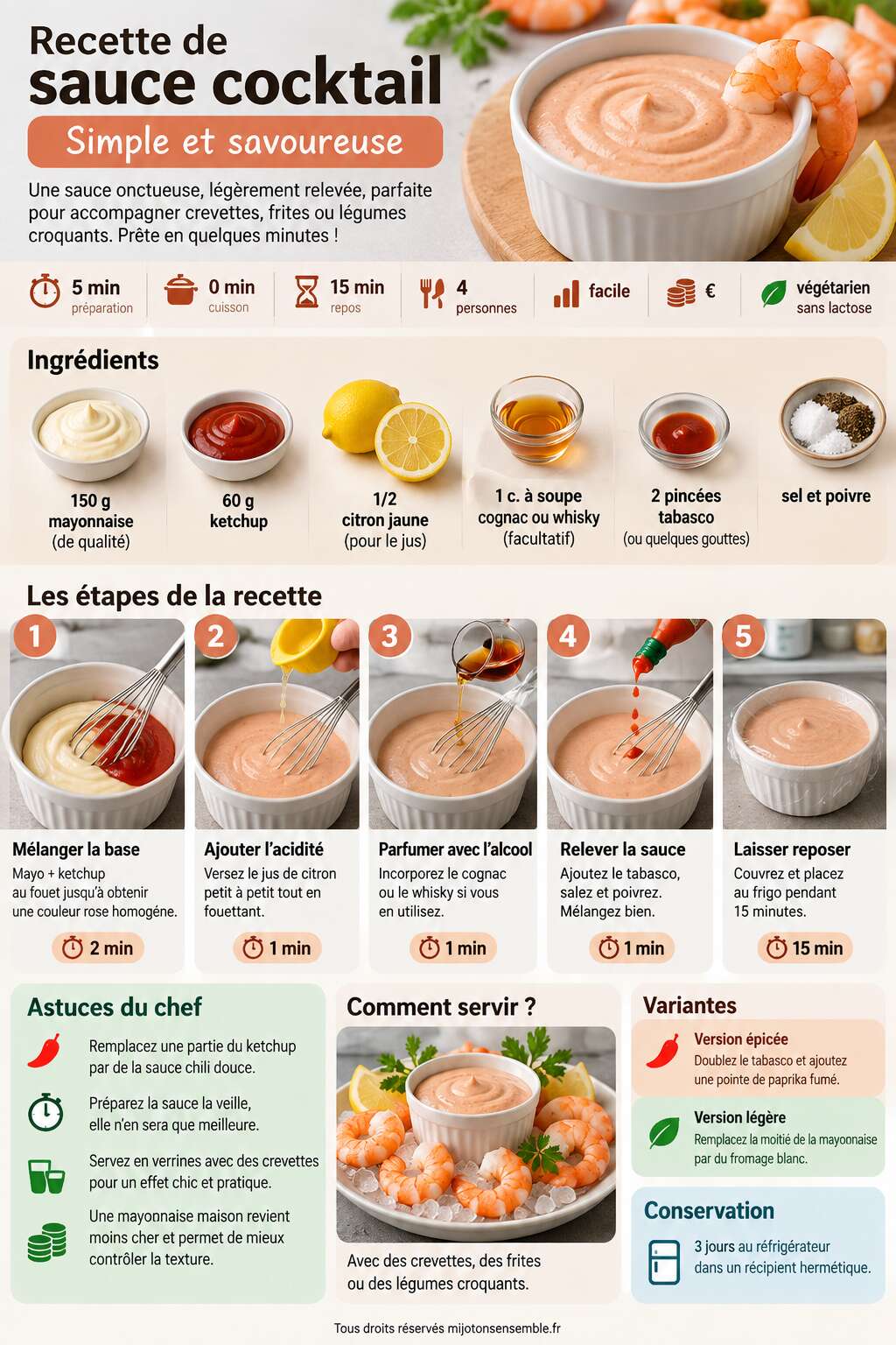 Fiche recette Recette de sauce cocktail : simple et savoureuse