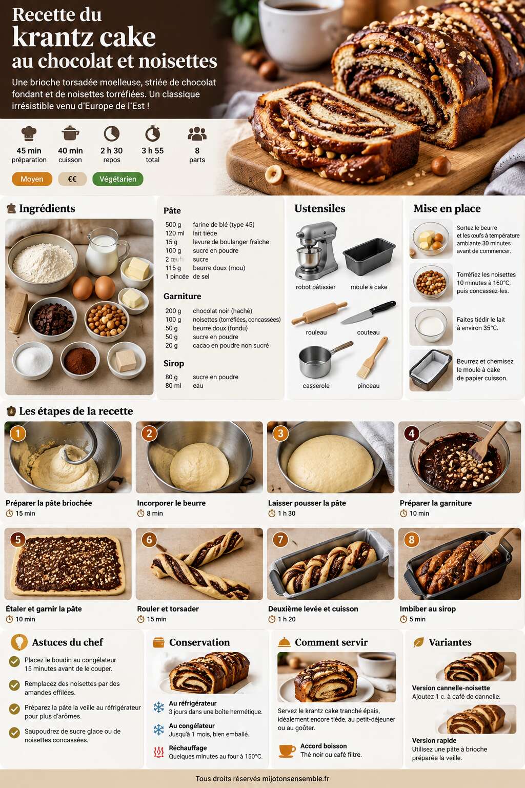 Fiche recette Recette du krantz cake au chocolat et noisettes